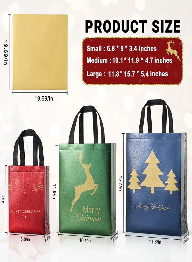 YANGTE 12 Pack Christmas Gift Bags Assorted Sizes With Tissue Paper(4 Extra Large 16", 4 Large 12", 4 Medium 9"), Reusable Red & Green & Blue Unique Designs Christmas Bags with Handle for Xmas - Image 2